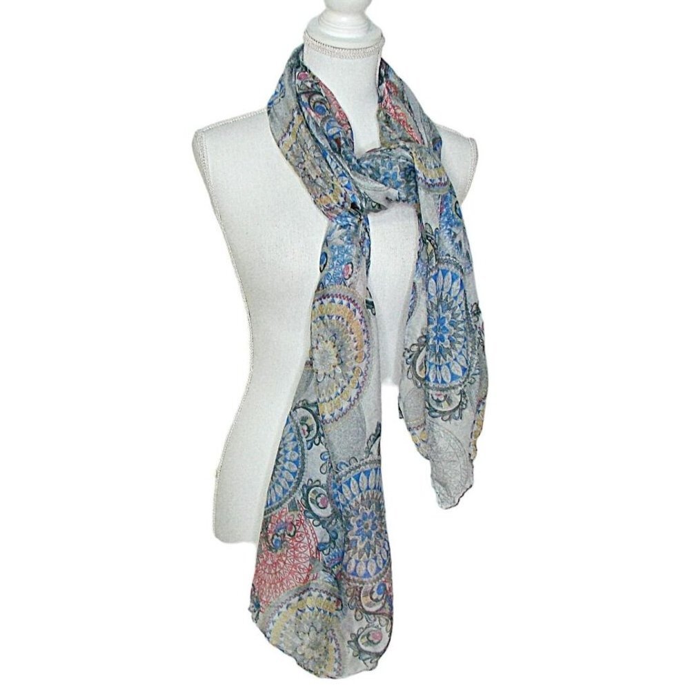 Sheer Rectangle Scarf Aztec Geo Design Multifunctional Lightweight 72x30" Polyes